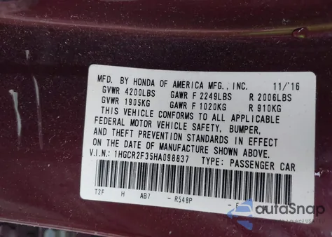 2017 Honda Accord Lx from USA, damaged, VIN 1HGCR2F35HA098837